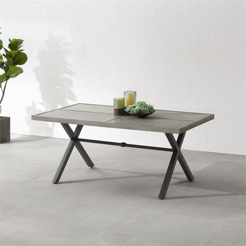 Pemberly Row Modern Metal Outdoor Dining Table in Gray/Matte Black