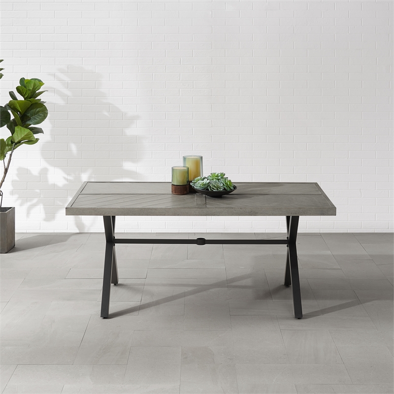 Pemberly Row Modern Metal Outdoor Dining Table in Gray/Matte Black