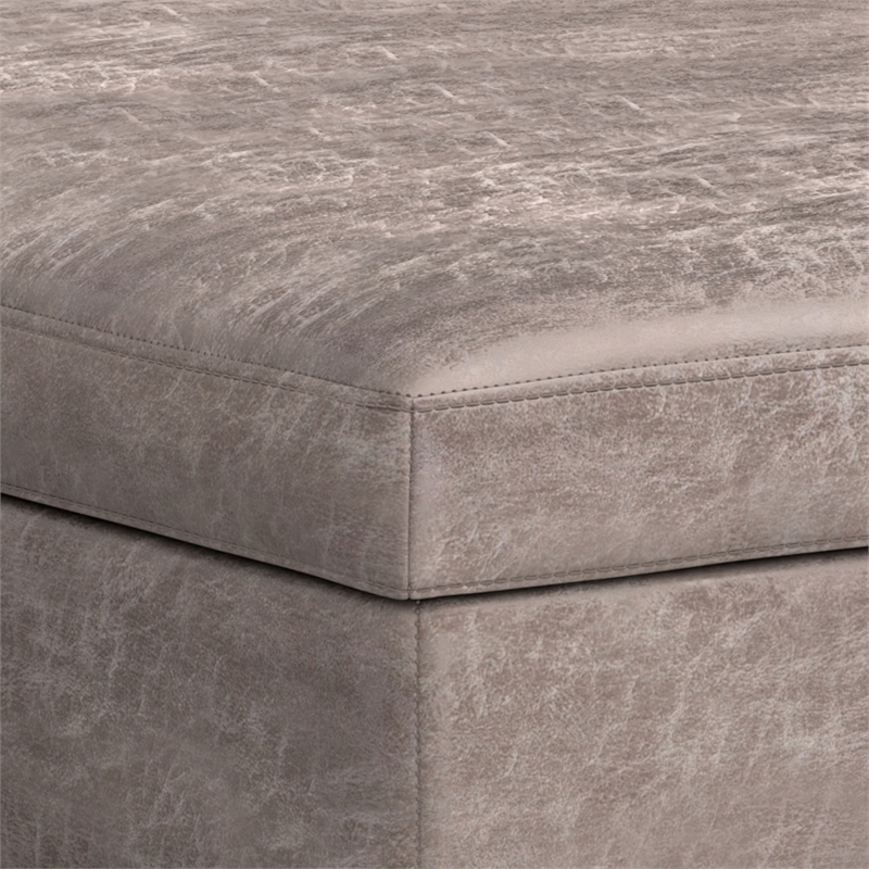 Pemberly Row Vegan Faux Leather Storage Ottoman in Distressed Gray