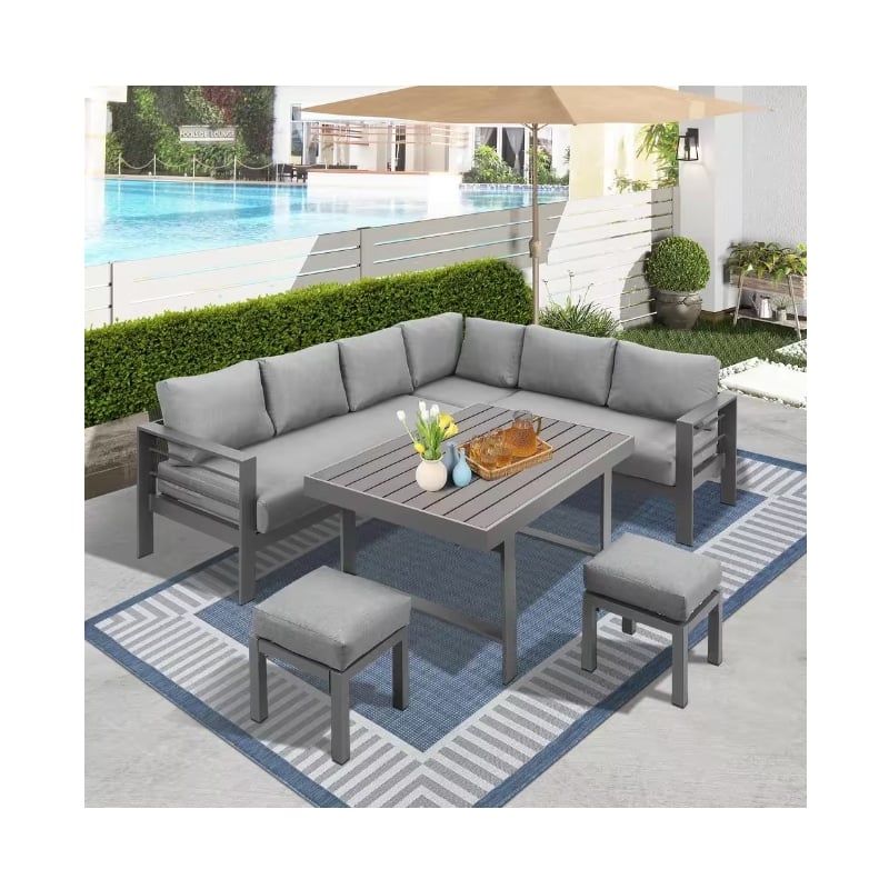 Pemberly Row 4-Piece Outdoor Aluminum & Fabric Conversation Set in Dark Gray