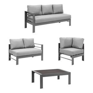 Pemberly Row 4-Piece Outdoor Aluminum & Fabric Conversation Set in Dark Gray