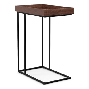 Pemberly Row Wood & Metal 12&quot WD Rectangle Industrial C Side Table - Cognac