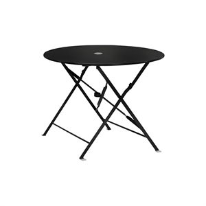 Pemberly Row 36&quot Folding Metal Bistro Table with Umbrella Hole in Black