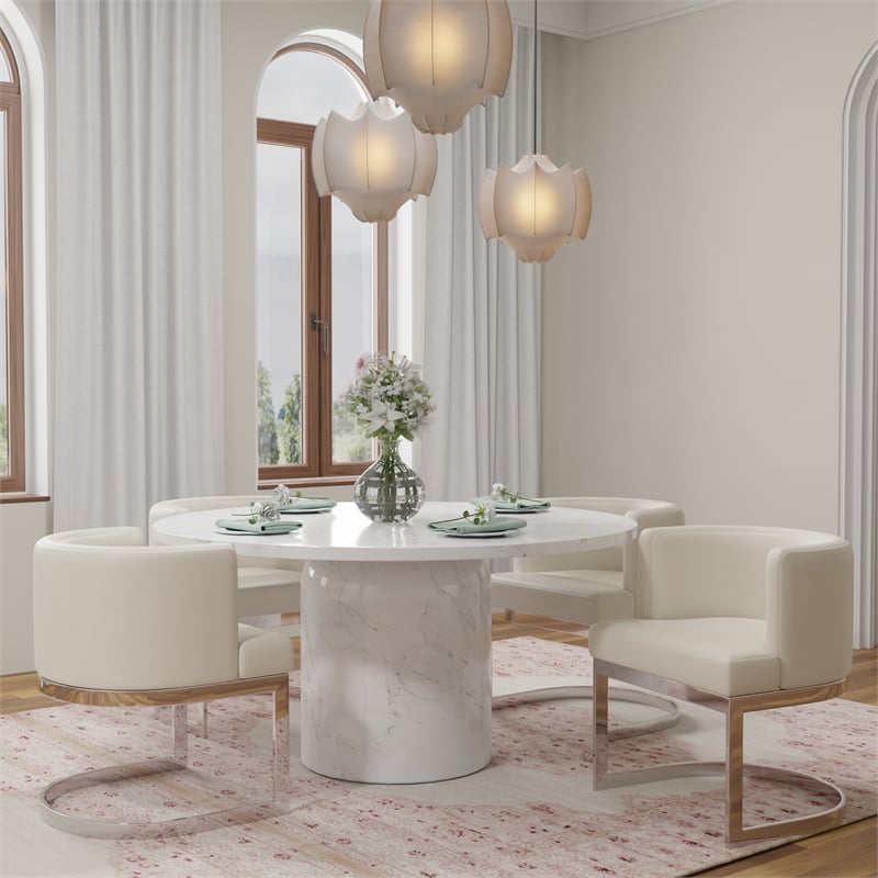 Pemberly Row Modern 60'' Round Marble Dining Table Pedestal Base
