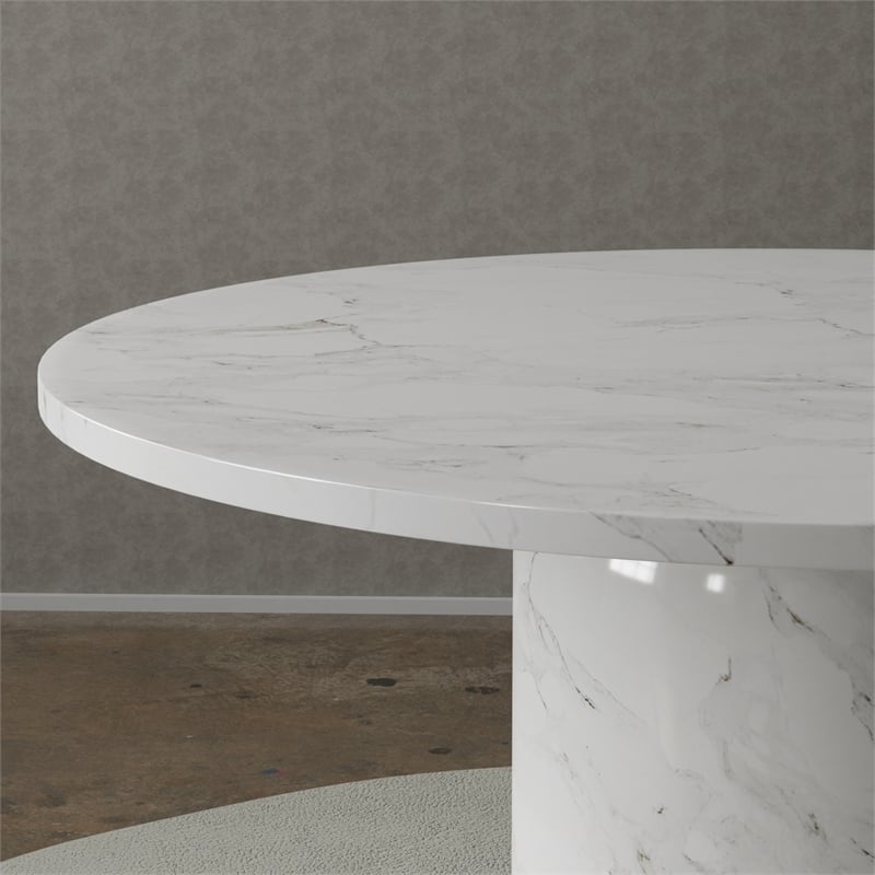Pemberly Row Modern 60'' Round Marble Dining Table Pedestal Base