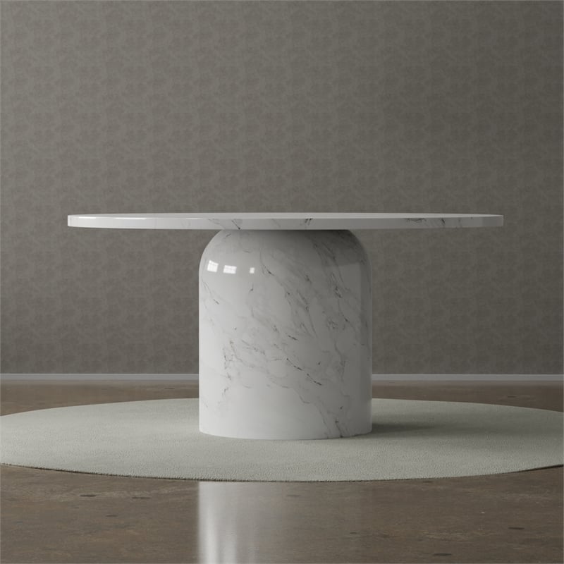 Pemberly Row Modern 60'' Round Marble Dining Table Pedestal Base
