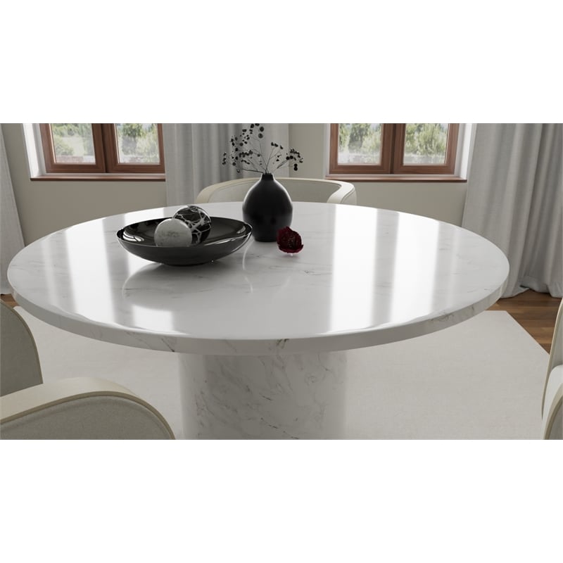 Pemberly Row Modern 60'' Round Marble Dining Table Pedestal Base