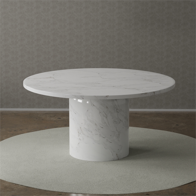Pemberly Row Modern 60'' Round Marble Dining Table Pedestal Base