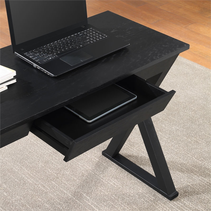 Pemberly Row Writing Desk with Drawer in Engineered Wood Black Finish