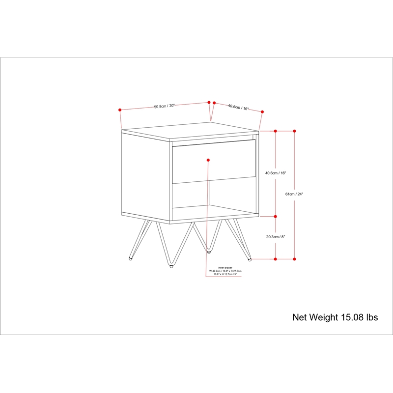 Pemberly Row Solid Mango Wood 20 inch Wide Industrial Nightstand in Natural
