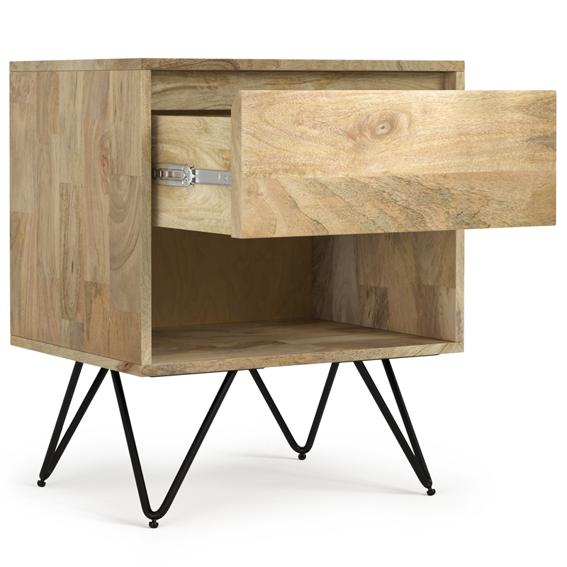 Pemberly Row Solid Mango Wood 20 inch Wide Industrial Nightstand in Natural