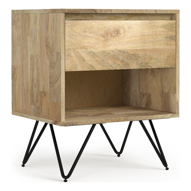 Pemberly Row Solid Mango Wood 20 inch Wide Industrial Nightstand in Natural