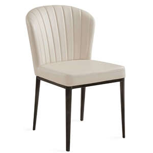 Pemberly Row 18&quot Ribbed Back Faux Leather Dining Chair in Taupe (Set of 2)