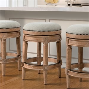 Pemberly Row 26&quotH Counter-Height Backless Swivel Bar Stool- Weathered Natural