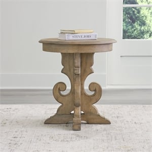 Pemberly Row Modern Pedestal Round End Table in Weathered Bisque
