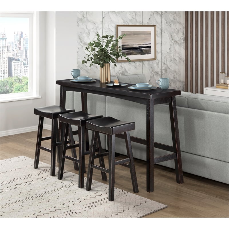 Pemberly Row Modern 4-Piece Pack Wood Pub Height Set in Black