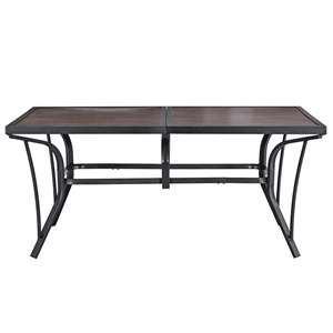 Pemberly Row 63&quot Long Metal Outdoor Dining Black Brown Table for up to 8