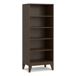 Pemberly Row Solid Hardwood 66x 24 inch Modern 5 Shelf Bookcase in Walnut Brown