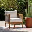 Pemberly Row Wood & Faux Rattan Club Chair Beige Cushions - Brown Oil Finish