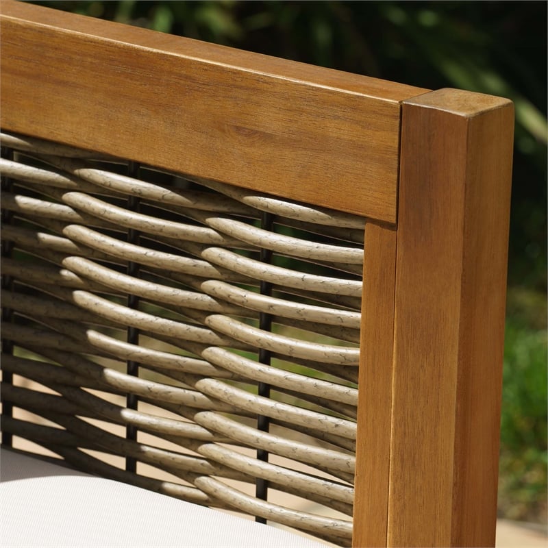 Pemberly Row Wood & Faux Rattan Club Chair Beige Cushions - Brown Oil Finish