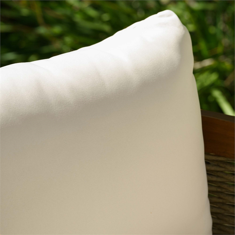 Pemberly Row Wood & Faux Rattan Club Chair Beige Cushions - Brown Oil Finish