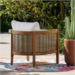 Pemberly Row Wood & Faux Rattan Club Chair Beige Cushions - Brown Oil Finish