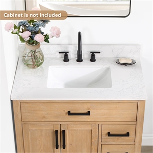 Pemberly Row 31&quot Engineered Stone Vanity Top - Grain White w/ Single White Sink