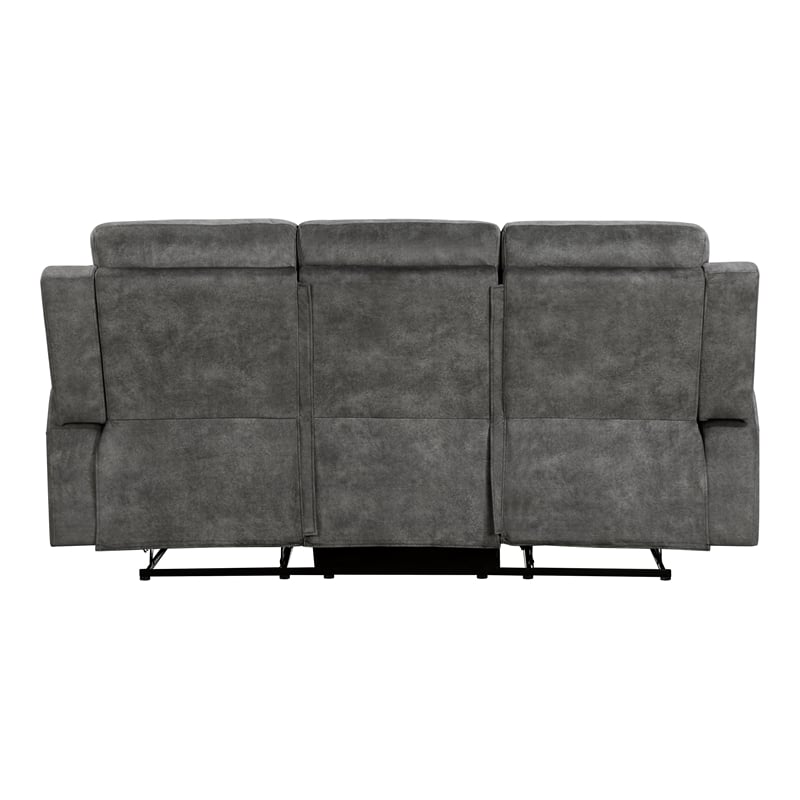 Pemberly Row Microfiber Double Reclining Sofa in Brownish gray
