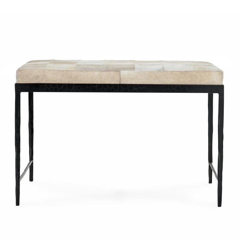 Pemberly Row Modern Leather Hide Ottoman Bench in Beach Ivory