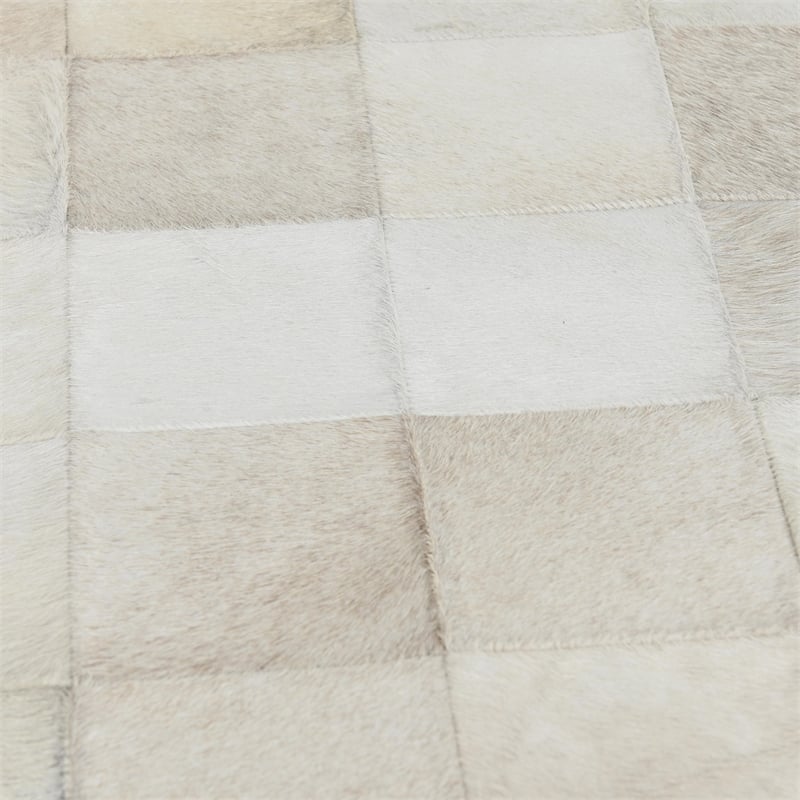 Pemberly Row Modern Leather Hide Ottoman Bench in Beach Ivory