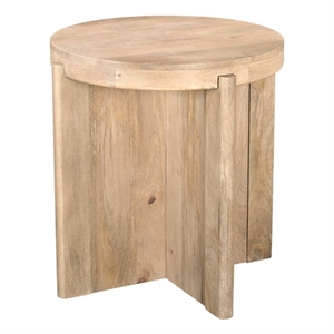 Pemberly Row Contemporary Round Solid Wood End Table in Beige