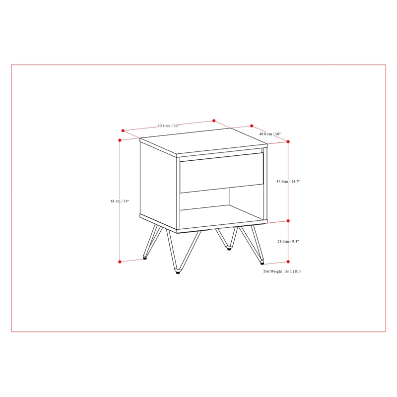 Pemberly Row Modern 20 inch Wide Industrial Nightstand in Oak