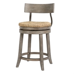Pemberly Row 26&quot Reclaimed Gray Counter-Height Stool with Natural Seagrass Seat