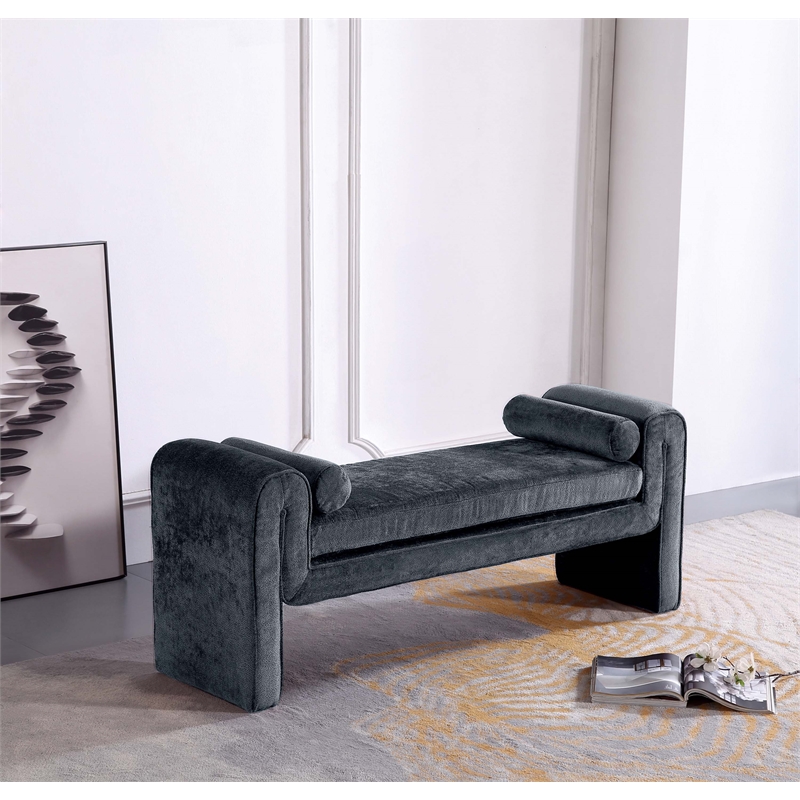 Pemberly Row Contemporary Bench with Solid Wood Frame in Black