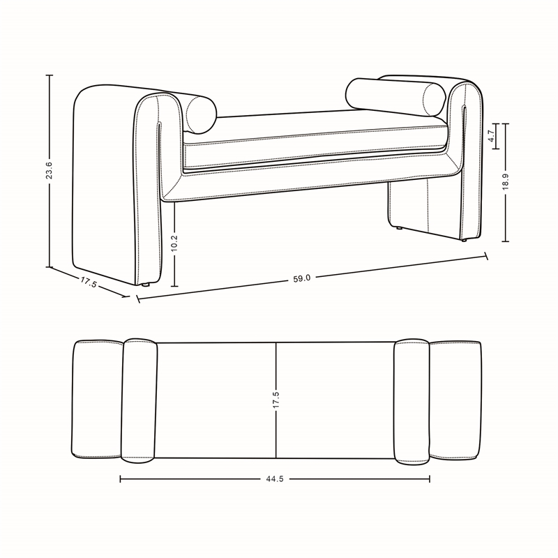 Pemberly Row Contemporary Bench with Solid Wood Frame in Black