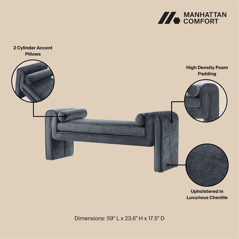 Pemberly Row Contemporary Bench with Solid Wood Frame in Black