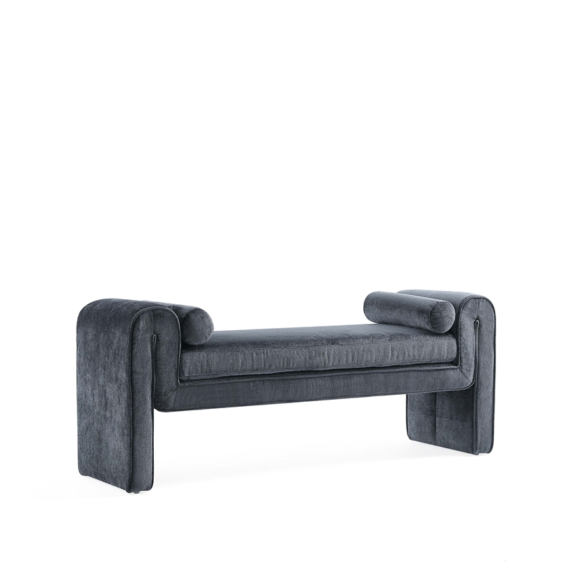 Pemberly Row Contemporary Bench with Solid Wood Frame in Black