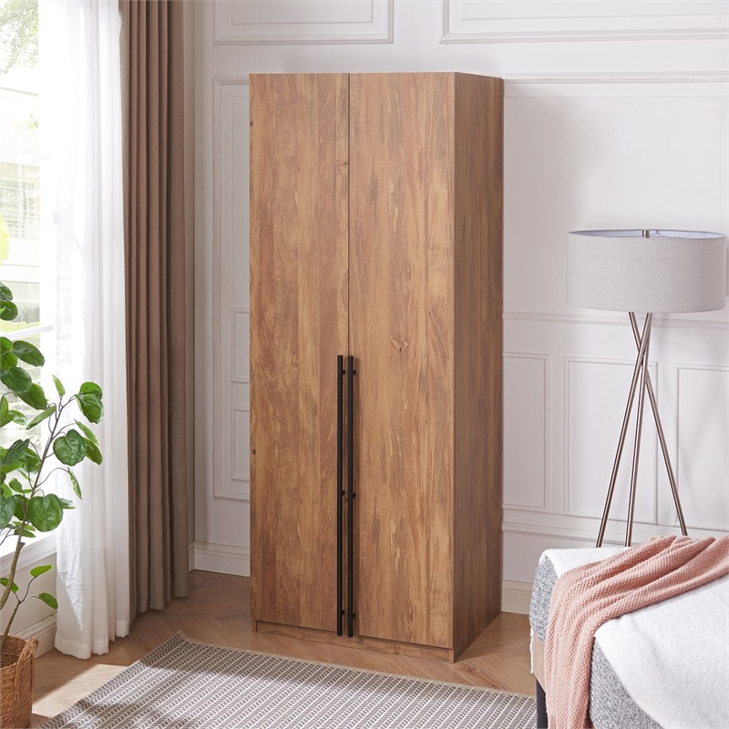 Pemberly Row Engineered Wood Wardrobe Closet in Golden Brown