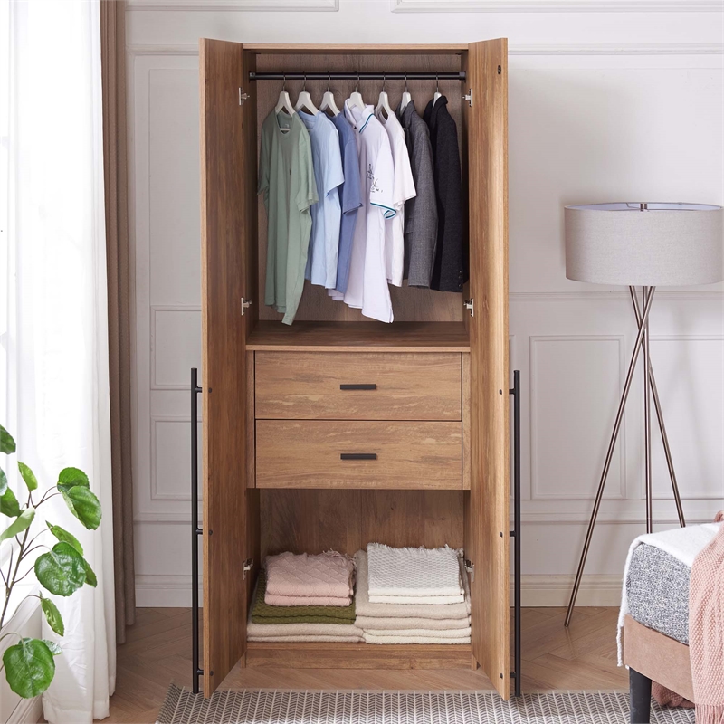 Pemberly Row Engineered Wood Wardrobe Closet in Golden Brown