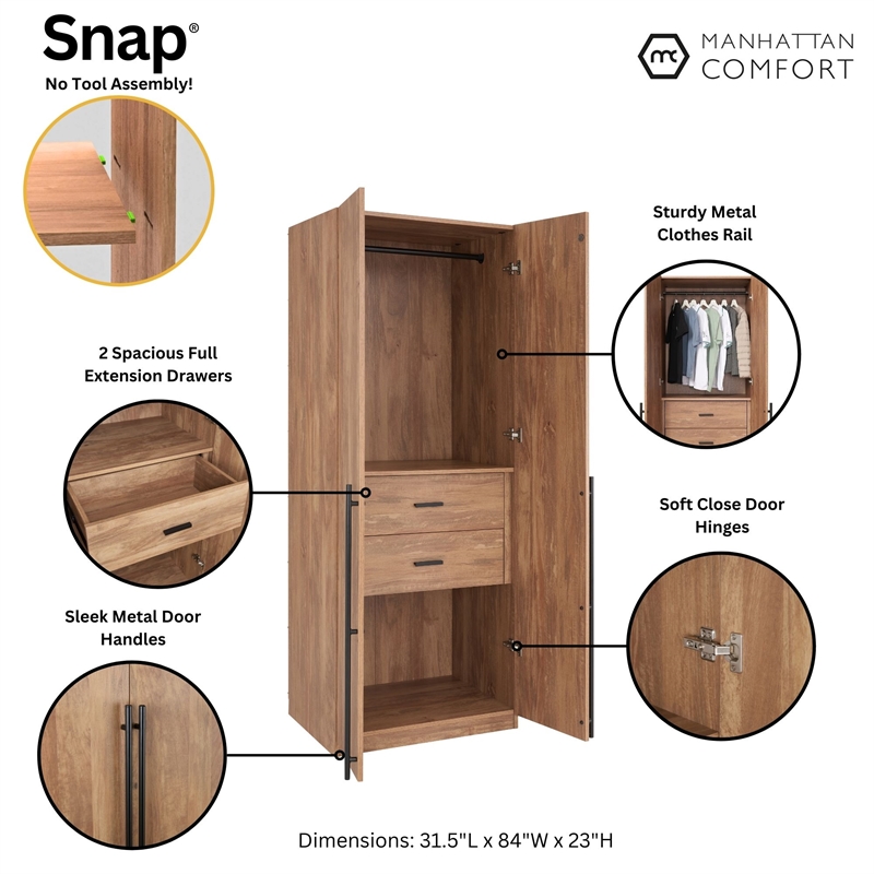 Pemberly Row Engineered Wood Wardrobe Closet in Golden Brown