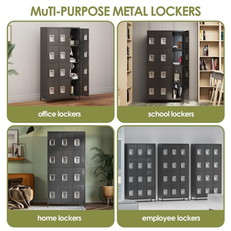 Pemberly Row Metal Locker with 12 Door for School and Employee Dark Gray