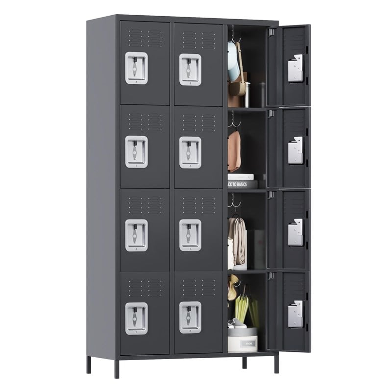 Pemberly Row Metal Locker with 12 Door for School and Employee Dark Gray
