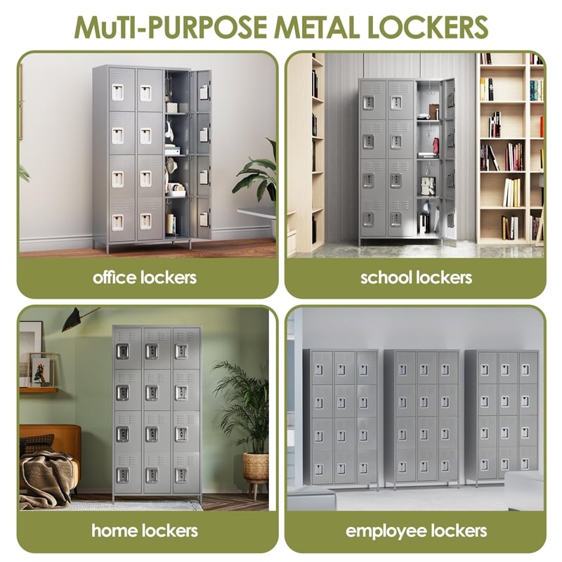 Pemberly Row Metal Locker with 12 Door for School and Employee Light Gray
