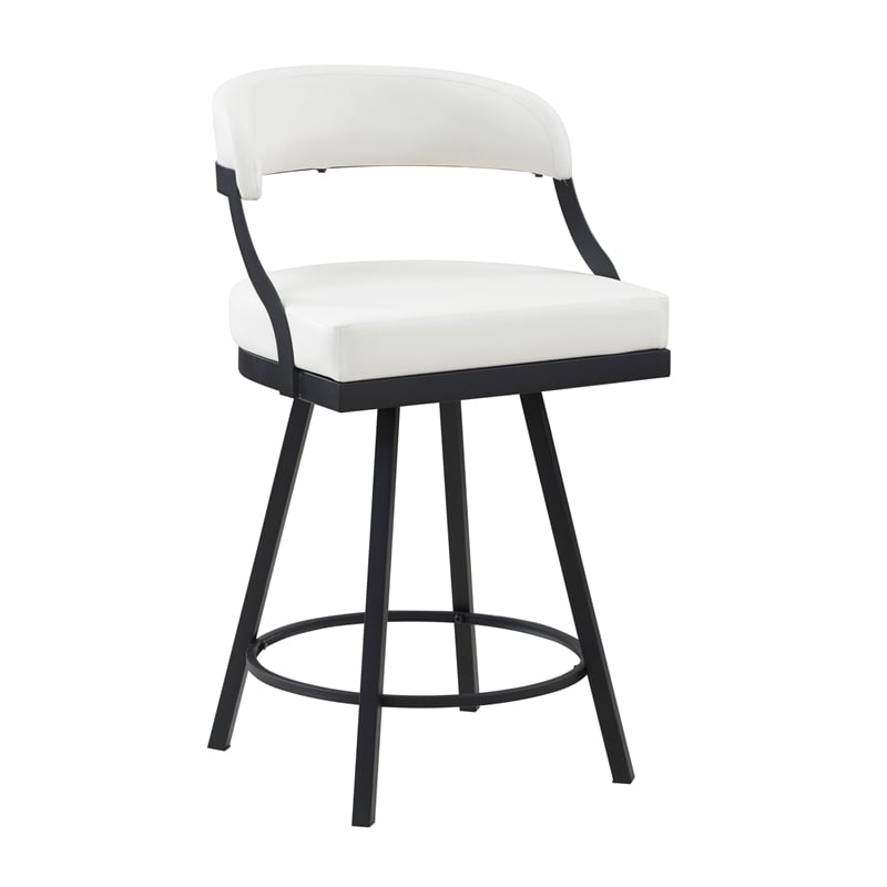 Pemberly Row Metal & Faux leather set of 2 Swivel Counter Height Chair in White