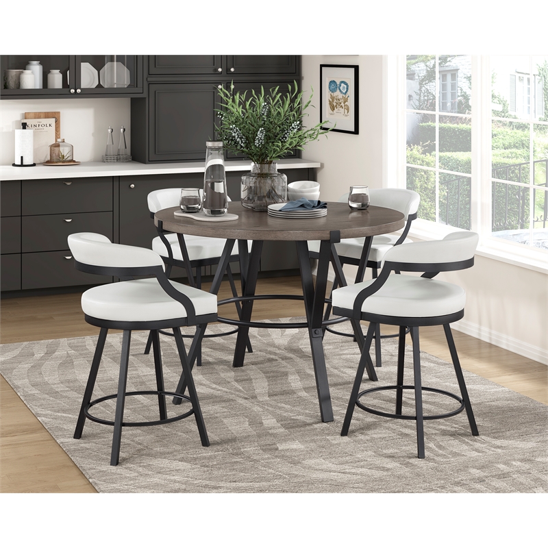 Pemberly Row Metal & Faux leather set of 2 Swivel Counter Height Chair in White