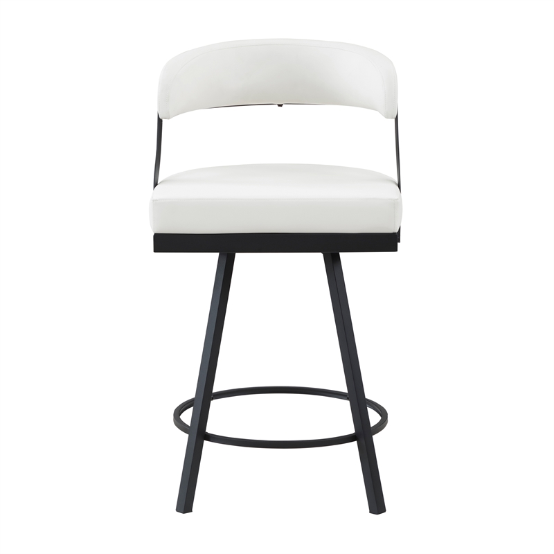 Pemberly Row Metal & Faux leather set of 2 Swivel Counter Height Chair in White