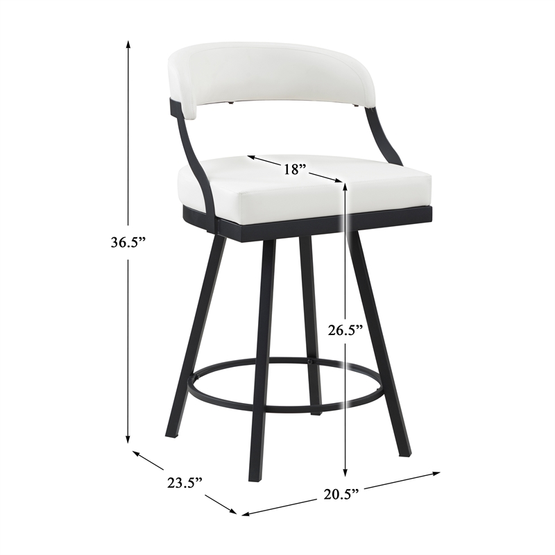 Pemberly Row Metal & Faux leather set of 2 Swivel Counter Height Chair in White