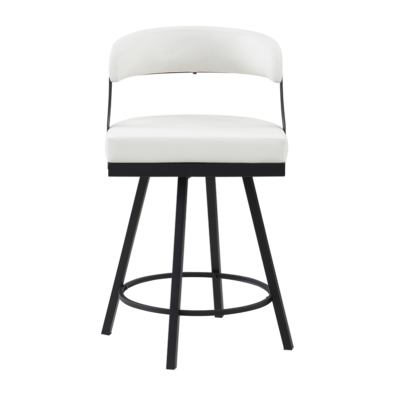 Pemberly Row Metal & Faux leather set of 2 Swivel Counter Height Chair in White