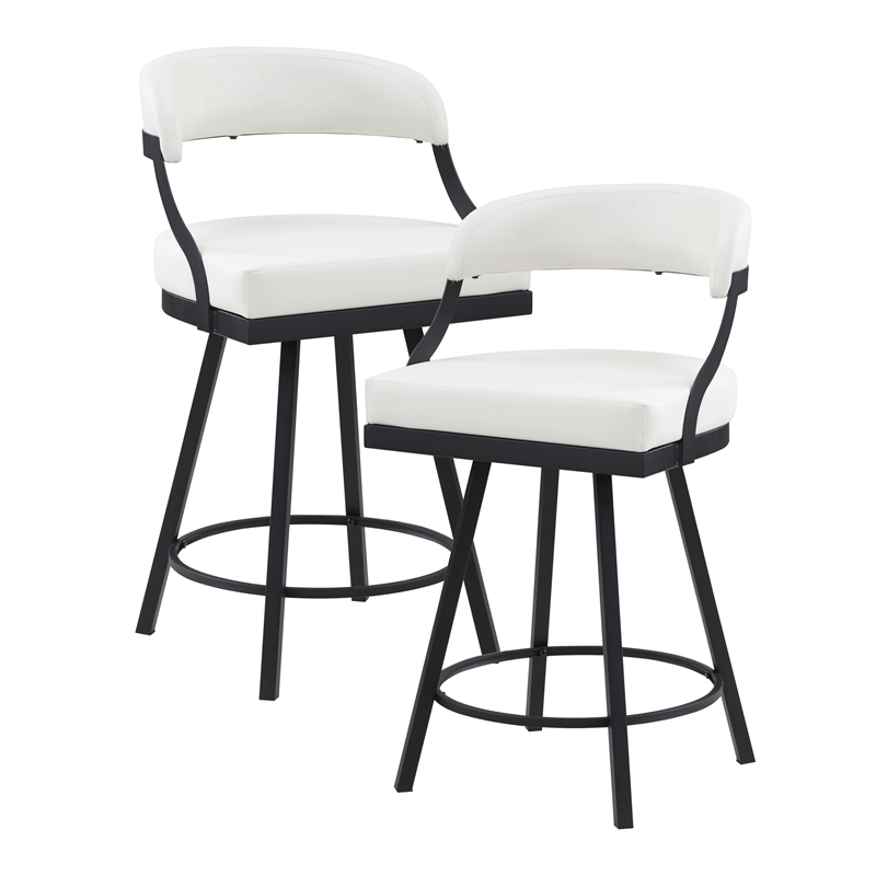 Pemberly Row Metal & Faux leather set of 2 Swivel Counter Height Chair in White