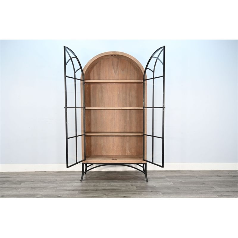 Pemberly Row Modern / Contemporary Glass Display Cabinet in Oak